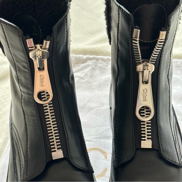 Chloe Roy Shearling-Lined Leather Black Ankle Boots Size 36.5 - Picture 8 of 14